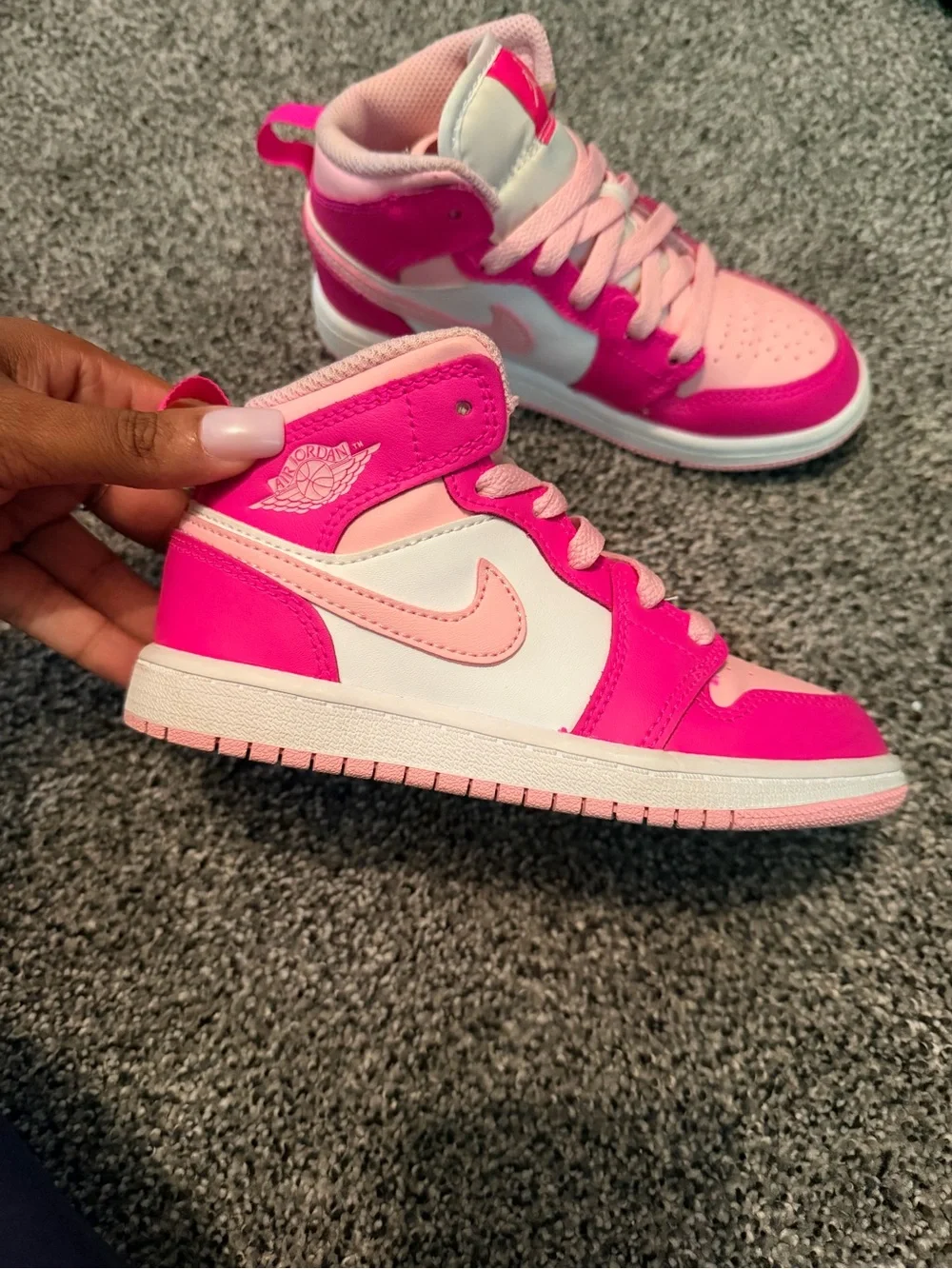 Nike Kids Air Jordan 1 Mid in Hot Pink, Light Pink, White
